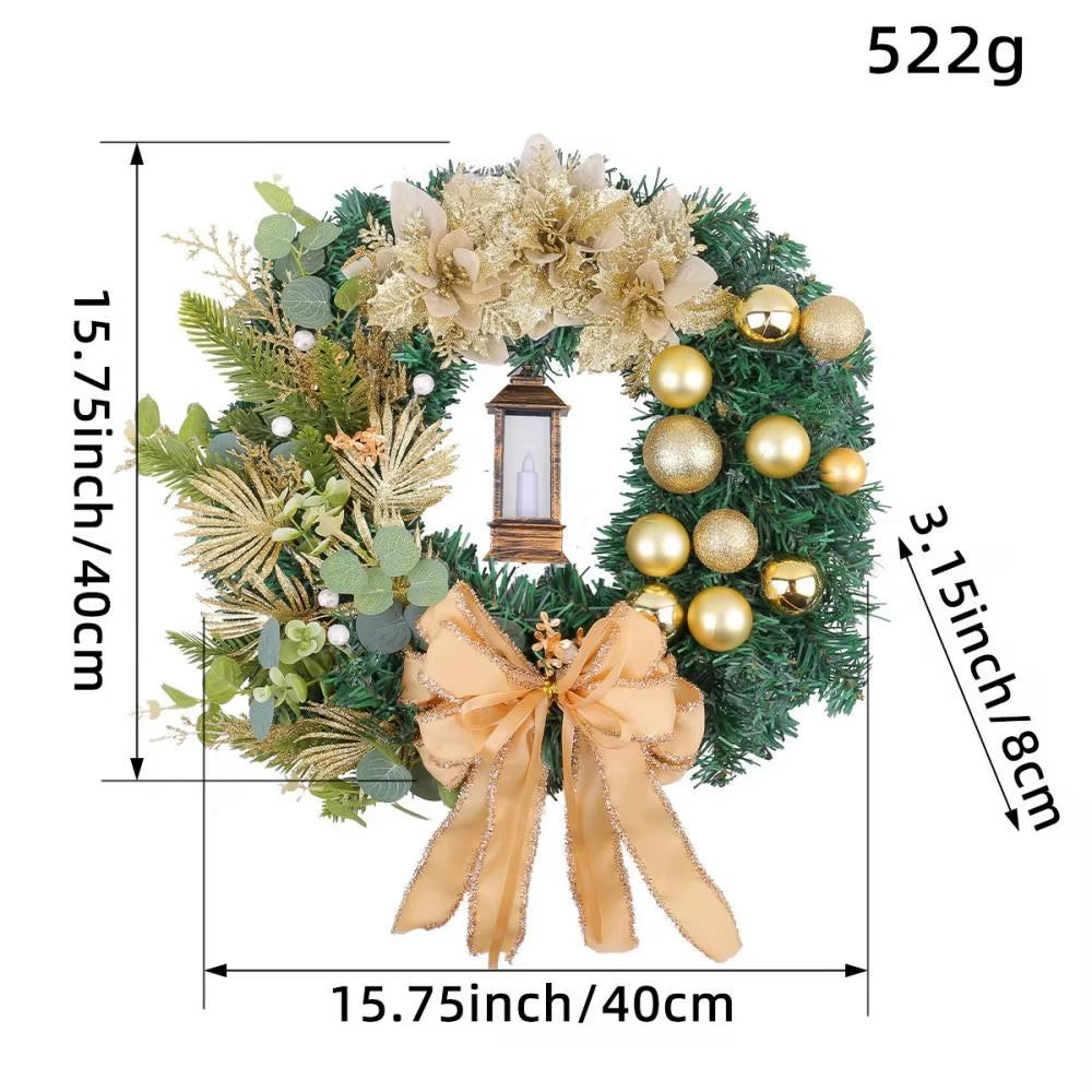 40Cm Big Red Flower Bow Ball Christmas Wreath with Oil Lamp Navidad Party Wedding Door Window Wall Fireplace Staircase Balcony