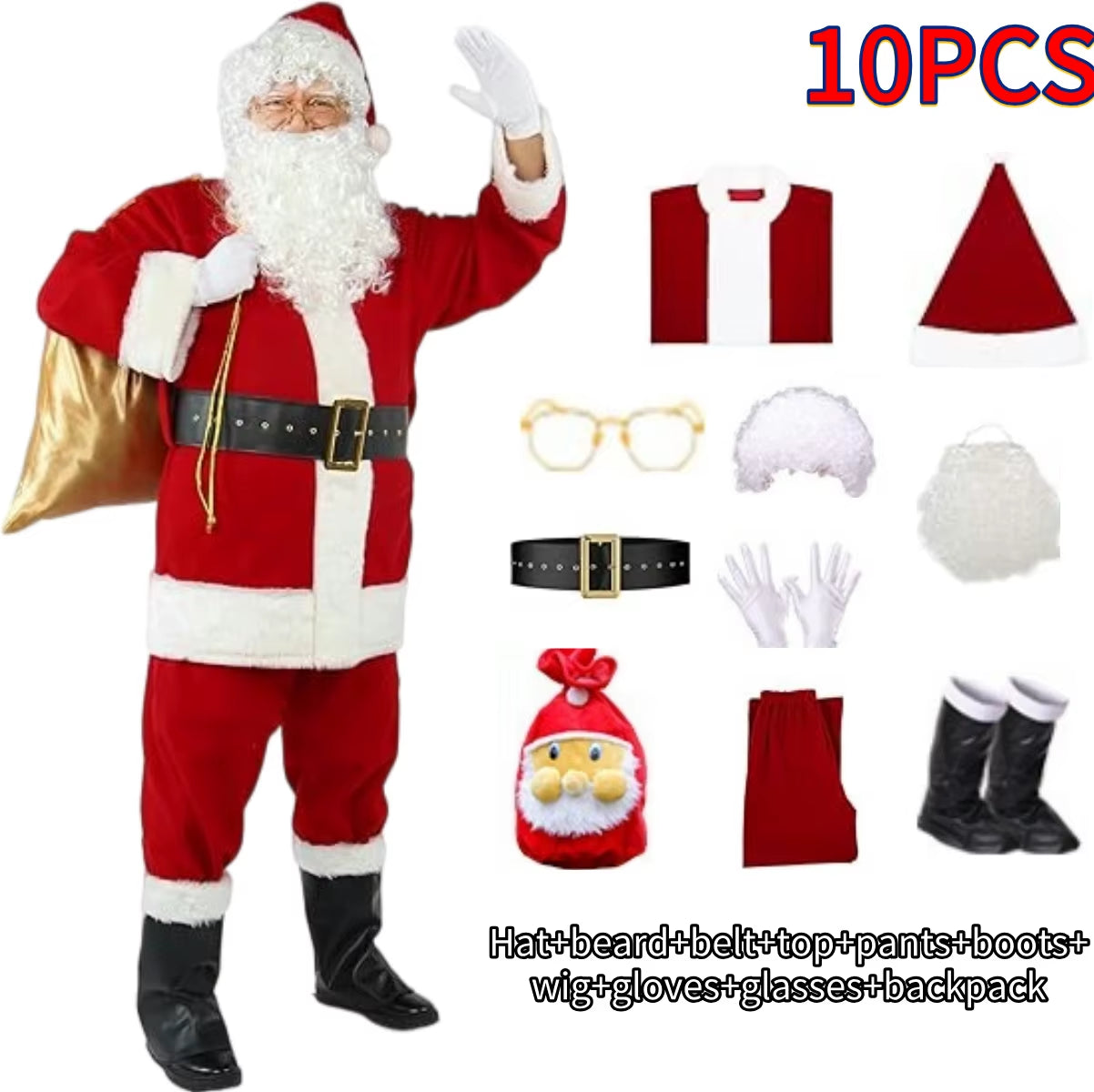 Santa Claus Gold Velvet Set Christmas Warm Clothing Men'S Christmas Clothing Adult Character Cosplay Costume