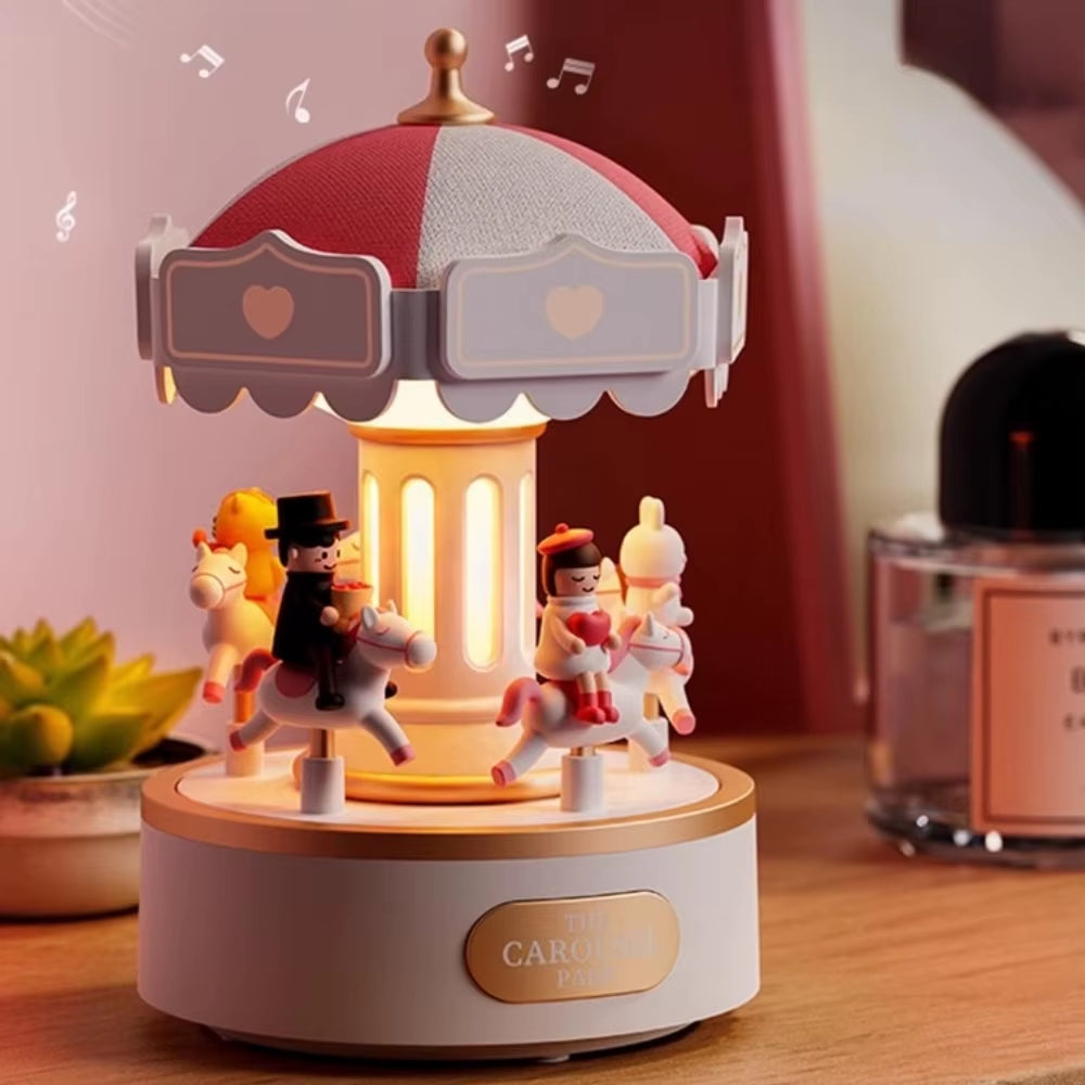 Christmas Style Carousel&Small Flame Music Box Ambient Light, Rechargeable Night Light, Christmas, Birthday Decorative Light