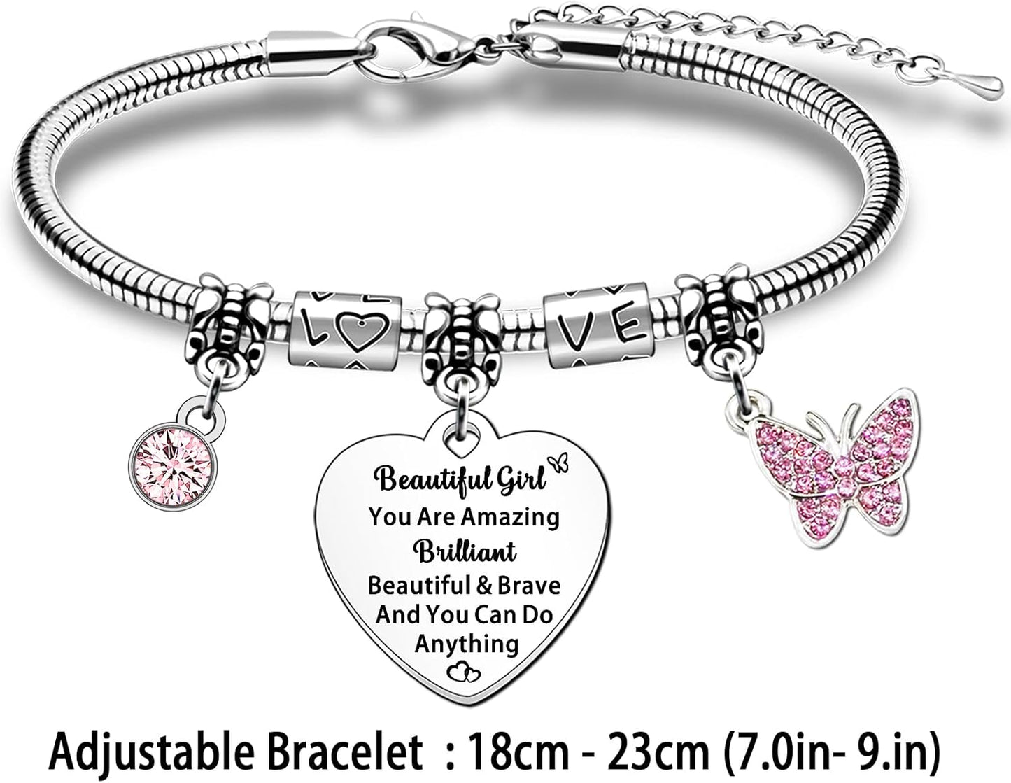 Teenage Girls Gifts Charm Bracelet Gifts for Girls Daughter Grandaughter Niece Birthday Christmas You Are Amazing Briliant Beautiful Brave and You Can Do Anything