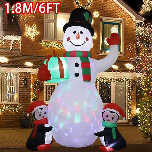 1Pc Christmas Decoration Inflatable Toy Gift Snowman Penguin Built-In LED Lights Indoor Outdoor New Year Party DIY Garden Decor