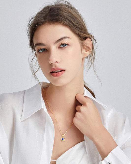 Birthstone Necklaces for Women Fine Jewellery Sterling Silver Yellow Gold Plated Dainty Infinity Pendant Anniversary Birthday Gifts for Her Wife Mom Lady, Chain 40+5Cm