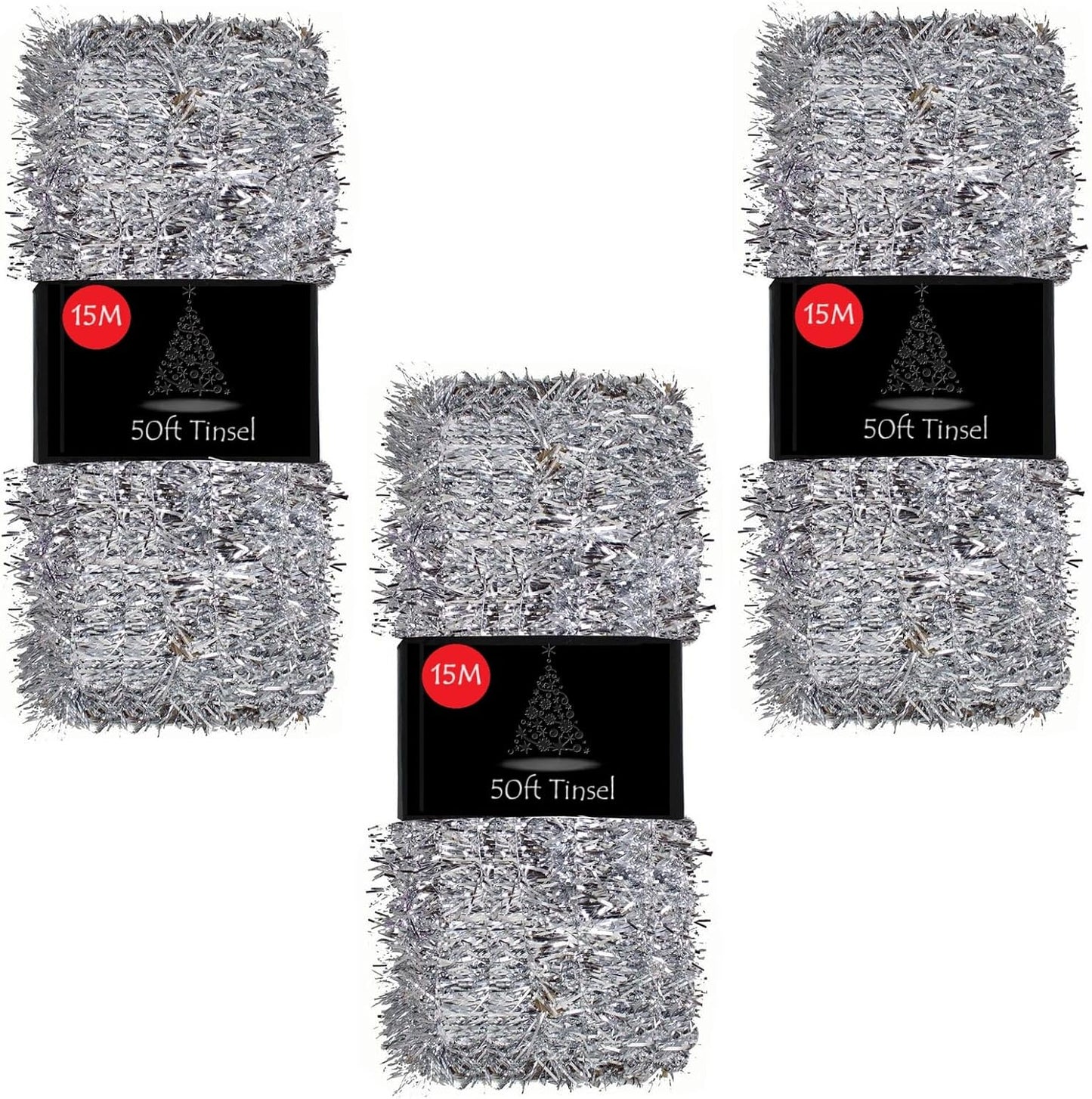 50Ft Tinsel Garland for Christmas Tree Decorations Xmas Thick Metallic Sparkly Foil Long Wide Stairs Crafts (Gold)