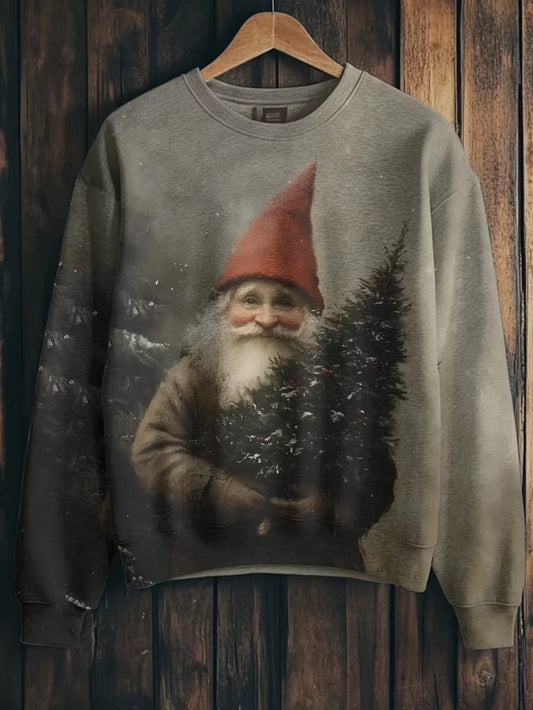 Men'S Pullover Vintage Christmas Santa Claus Rides Sleigh in the Snow Town Art Print Casual Sweatshirt Autumn 2025 Holiday Tops