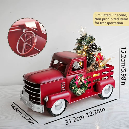 Red Christmas Truck, Warm White Twinkling Lights, Christmas Decorations, Farmhouse Pickup Truck, Truck with Christmas Tree