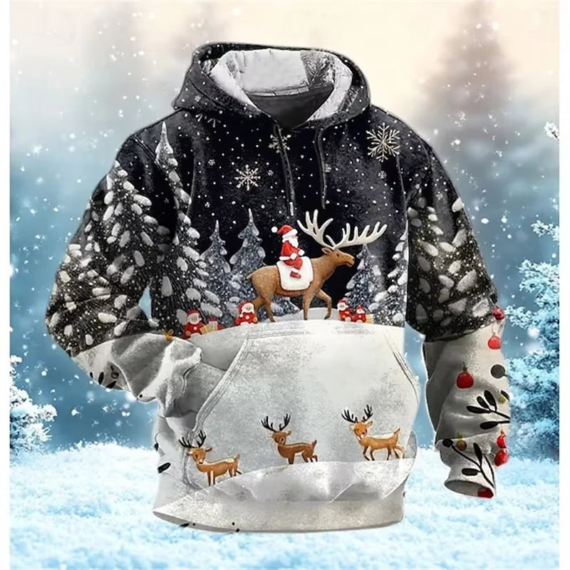 3D Print Funny Santa Claus Graphic Pullover Hoodies for Men Casual Christmas Oversized Hoodie Clothes Mens Xmas Tracksuit