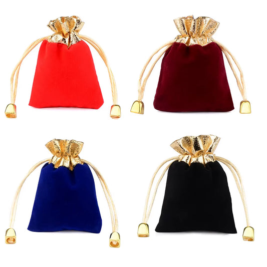 Multi-Size Drawstring Velvet Gift Jewelry Bag Vintage Gold Color Trim for Wedding Christmas Party Candy Jewelry Packing