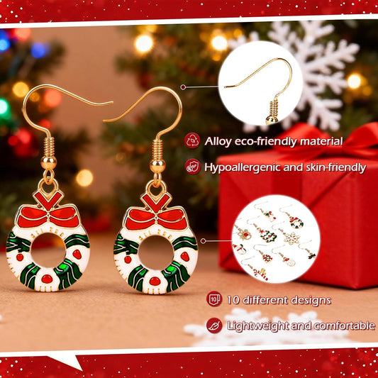 10 Pairs Christmas Earrings Christmas Drop Dangle Earrings for Women Jewellery Set Gifts for Women Girls Kids Xmas Party Decoration Costume