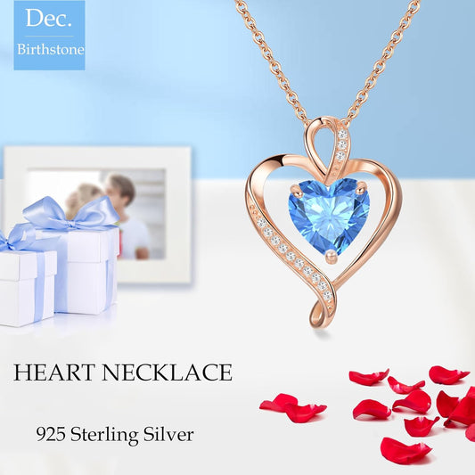 Heart Necklace for Women 925 Sterling Silver Love Cubic Zirconia Pendant Brithstone Necklace Christmas Valentines Birthday Mothers Day Jewellery Gifts for Women Wife Girlfriend Mum Friend