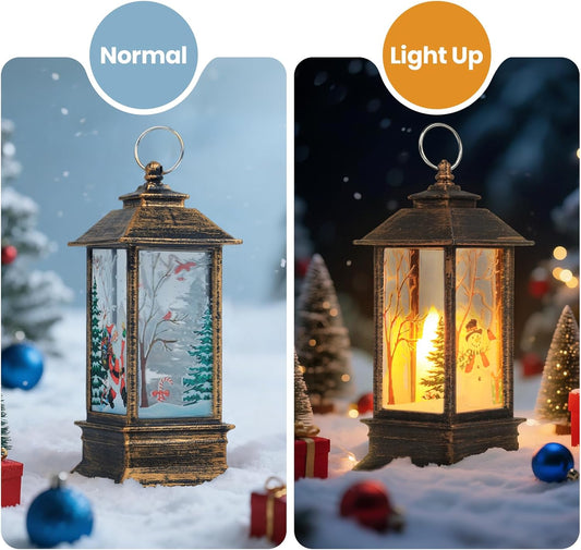 Christmas Lanterns, 3PCS Christmas Decorations Lights Vintage Xmas Candle with LED Tea Light Santa Claus Elk Snowman Pattern ,Fireless Candles Lamp for Party Decor Xmas Lantern Decorations