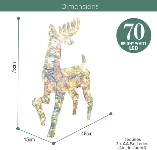 Iridescent Light up Reindeer/Bright White Christmas Lights/Indoors & Outdoors Suitable/Automatic 6 Hour Timer (75Cm)