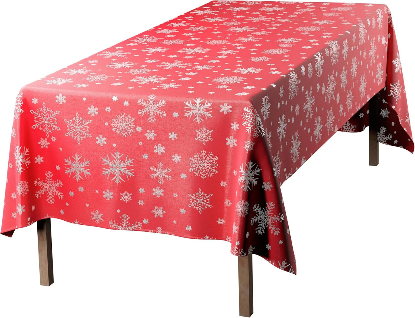 Christmas Table Cloth, Rectangular Machine Washable Xmas Dining Tablecloth in Red with Silver Snowflake Design - 50X70 (127X178Cm)