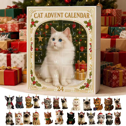 Cat Advent Calendar 2025 24 Days Christmas Countdown with 24 Different Breeds 2D Acrylic Cute Kitten Christmas Tree Ornaments