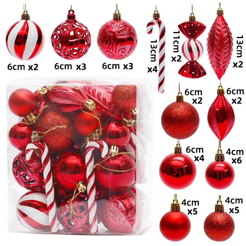 29/40/50Pcs Silver Red Special-Shaped Christmas Ball Ornaments Christmas Tree Party Decoration Christmas Spheres Pendant New