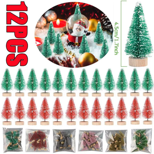 12PCS DIY Mini Christmas Tree 4.5Cm Sisal Silk Cedar Desktop Decoration Small Christmas Tree Xmas New Year Navidad Decor Gifts
