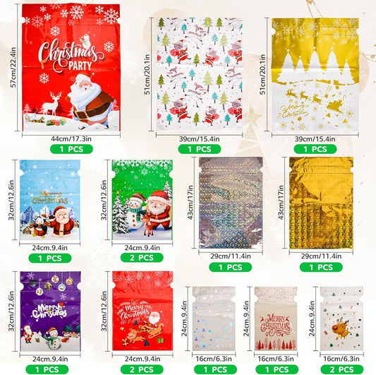 Christmas Drawstring Gift Bags, 15 PCS Xmas Gift Bags with 15 Tags 7 Design 5 Size Large or Small Wrapping Bags, Reusable Christmas Goody Bags Xmas Tie Bags for Party, Presents, Holiday Decorations