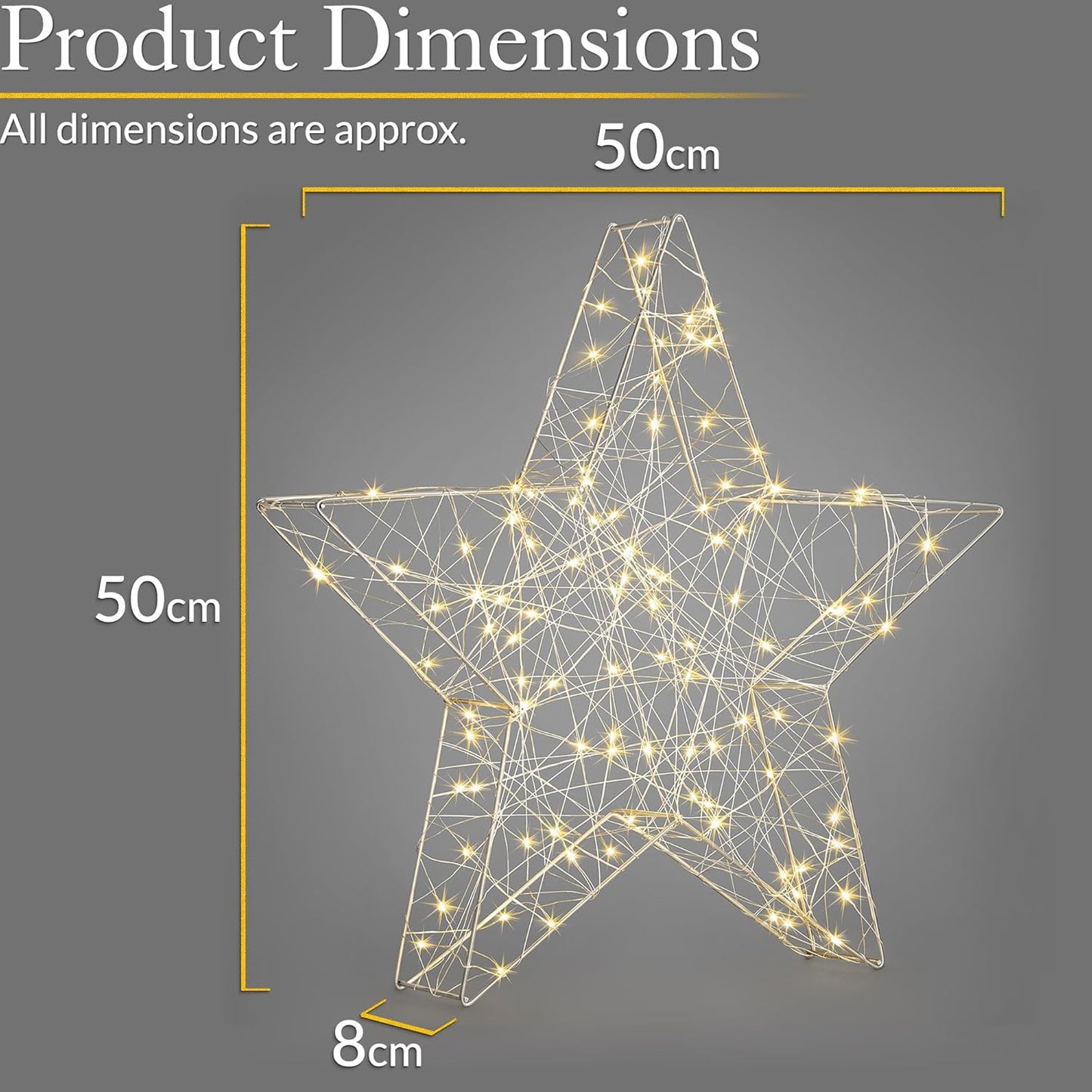Christmas Star Decoration, 50Cm Warm White Micro LED Light, Indoor Mantelpiece Window Sill Table Ornament, Battery Operated with Timer