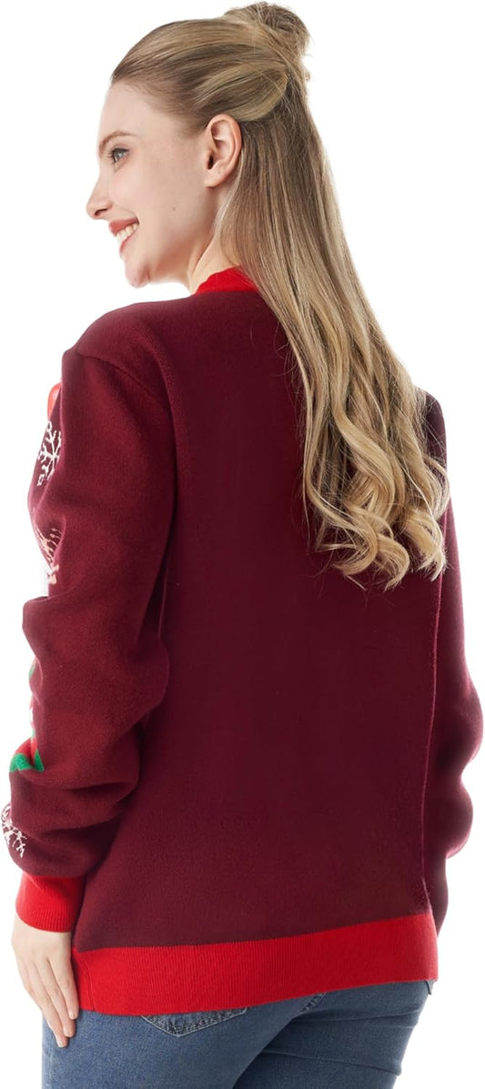 Ugly Christmas Cardigan Sweaters, Funny Light up Christmas Ugly Knitwear, V-Neck Cardigan Pullover for Women