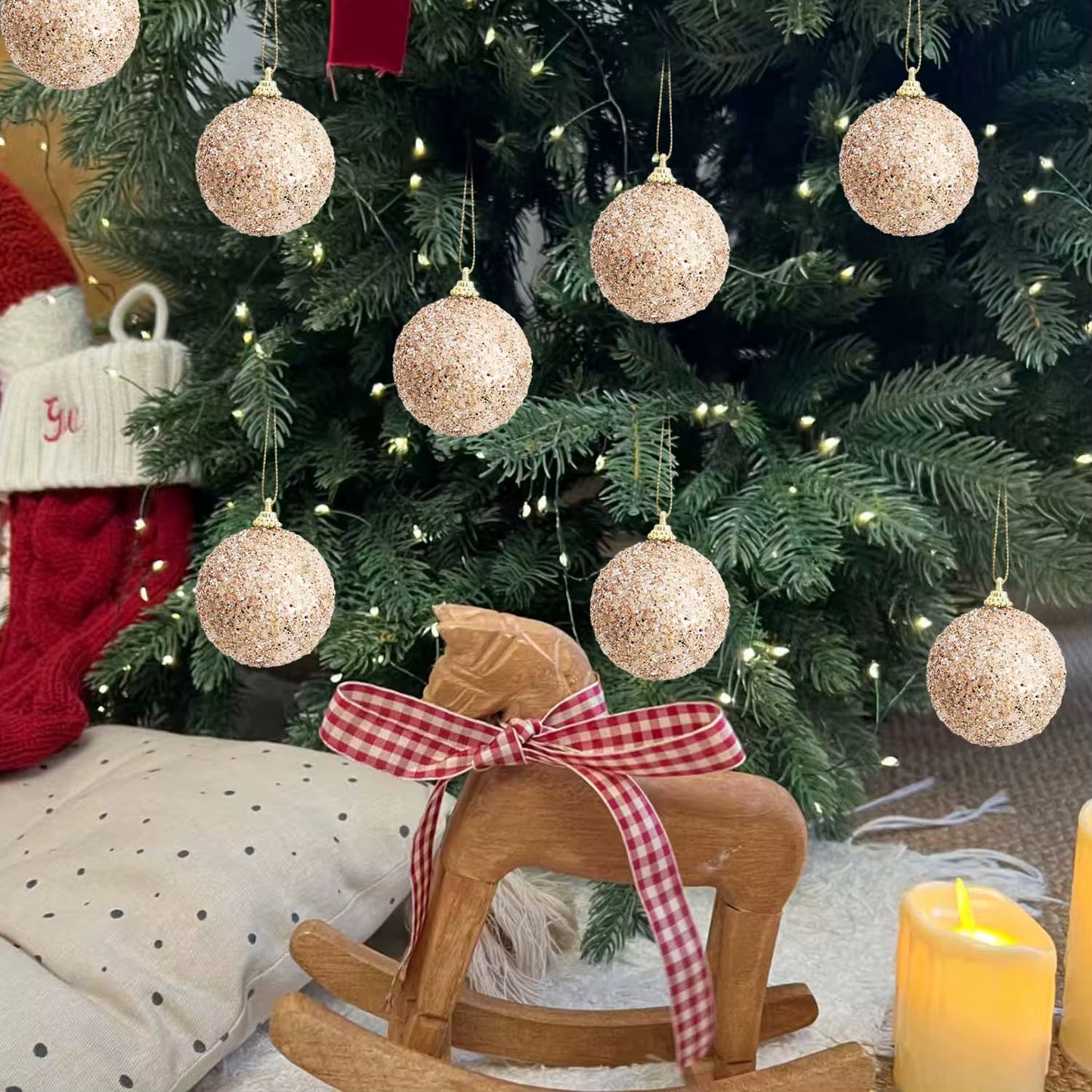 6-30Pcs Champagne Gold Glitter Christmas Balls 6Cm Xmas Tree Hanging Sparkling Ball Pendants for New Year Party Decor Ornaments