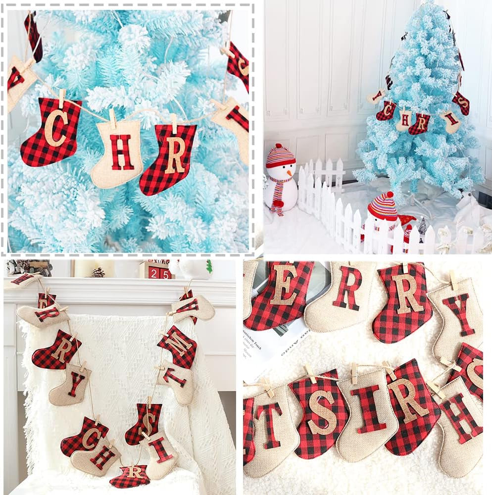 Merry Christmas Banners, XMAS Burlap Banners, Festival Flags Hanging Decorations, for Christmas Party Decorations Outdoor Indoor
