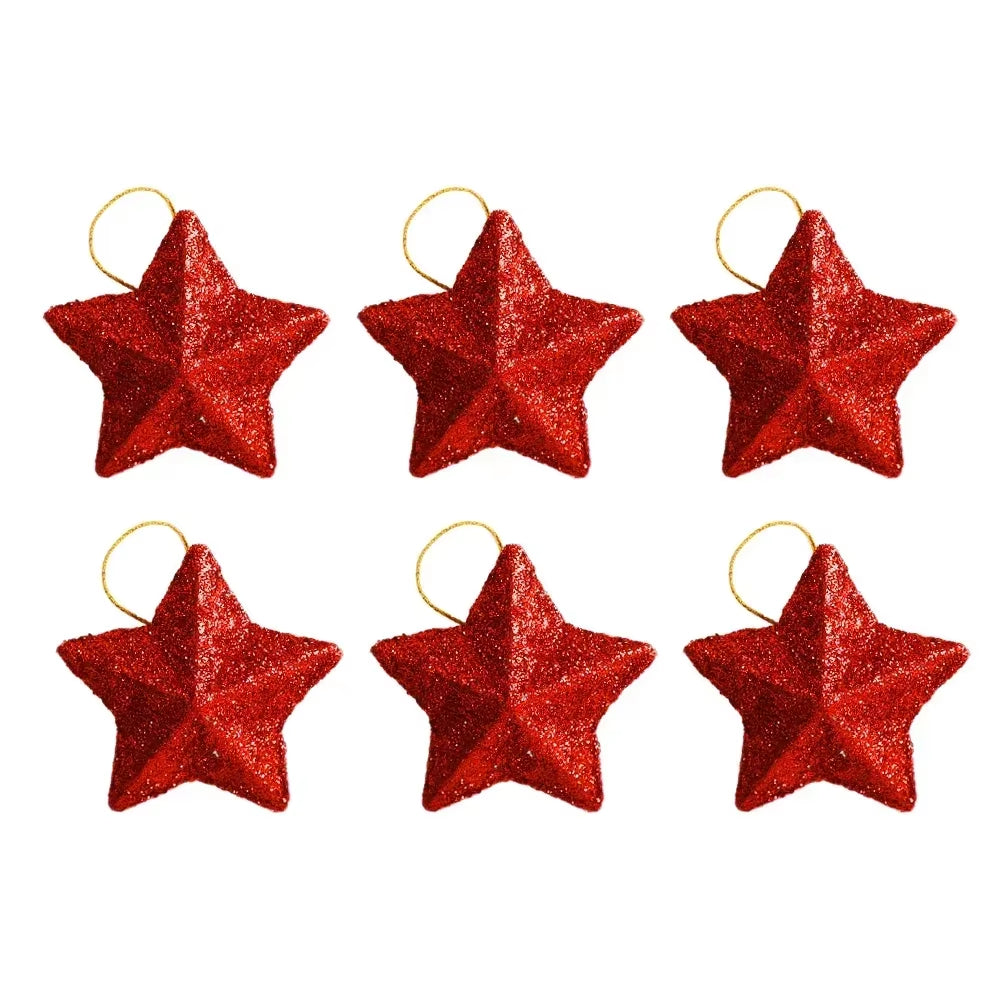 120/6Pcs Glitter Star Ornaments Christmas Tree Hanging Pentagram Pendant for Home Navidad New Year Party DIY Five-Pointed Stars