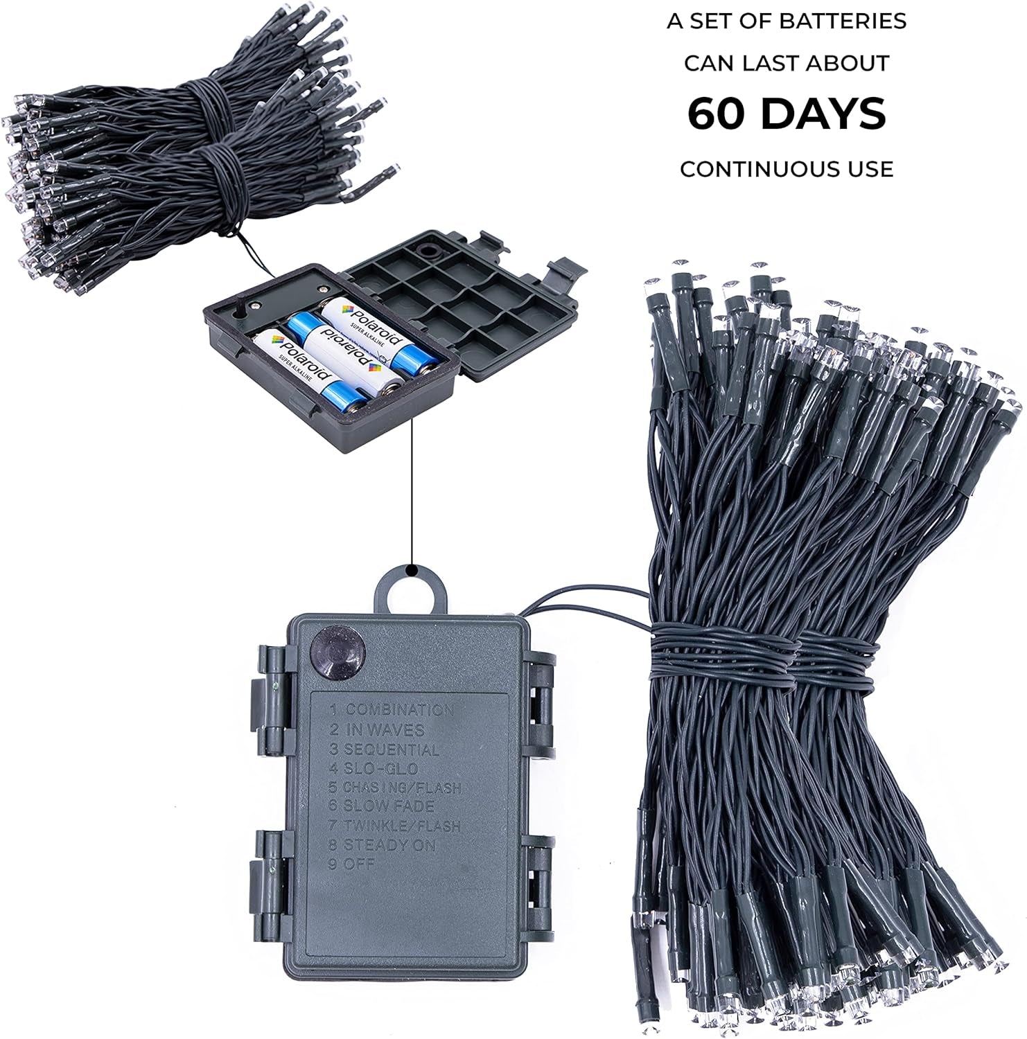 71160 Multi-Coloured Christmas Lights / 200 LED Christmas Tree Lights / 19.9 Metres Long/Battery Operated/Indoor or Outdoor Christmas Decorations / 8 Light Modes