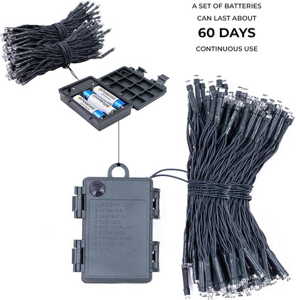 71160 Multi-Coloured Christmas Lights / 200 LED Christmas Tree Lights / 19.9 Metres Long/Battery Operated/Indoor or Outdoor Christmas Decorations / 8 Light Modes