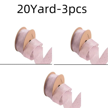 20Yards 4CM Silver Dots Organza Gauze Packaging Ribbon Tape Flower Gift Box Wrap Bow DIY Wedding Christmas Party Decoration