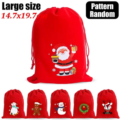 20/1Pcs Red Christmas Velvet Bags Drawstring Santa Gift Pouch Candy Snack Wrapping Bag Christmas Wedding Party Favors Decoration
