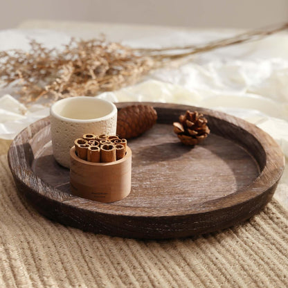 Wooden Candle Holder Tray: round Decorative Candle Plate Farmhouse Table Centerpiece Rustic Wood Tealight Pillar Trays for Christmas Wedding Halloween Home Decor