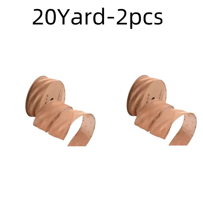 20Yards 4CM Silver Dots Organza Gauze Packaging Ribbon Tape Flower Gift Box Wrap Bow DIY Wedding Christmas Party Decoration