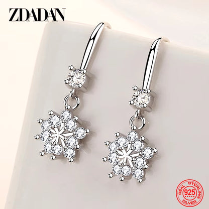 925 Sterling Silver Zircon Snowflake Drop Earrings for Women Fashion Jewelry Gift