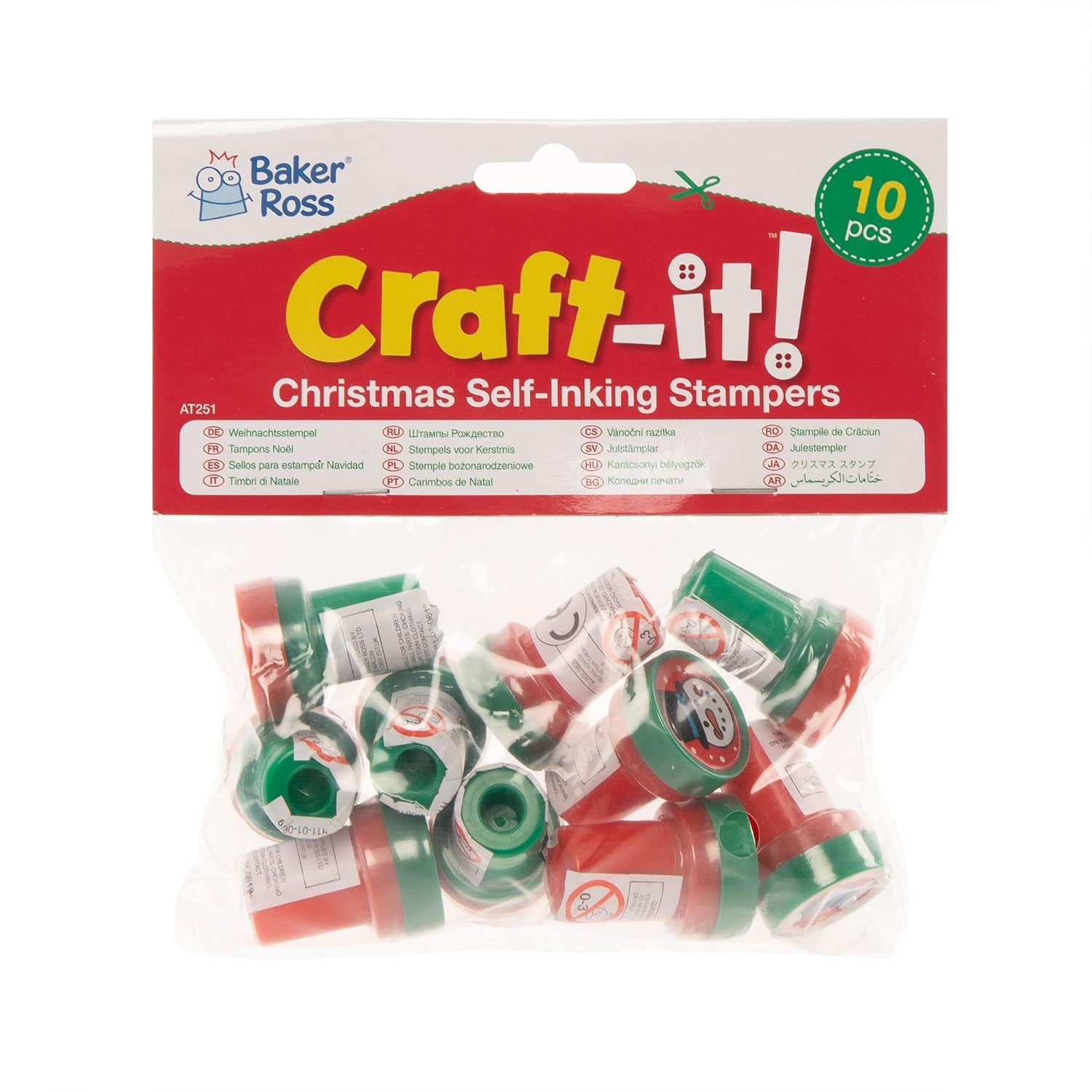 AT251 Christmas Self-Inking Stampers, Arts and Crafts for Kids (Pack of 10), Assorted, 15 X 8 X 4 Centimeters