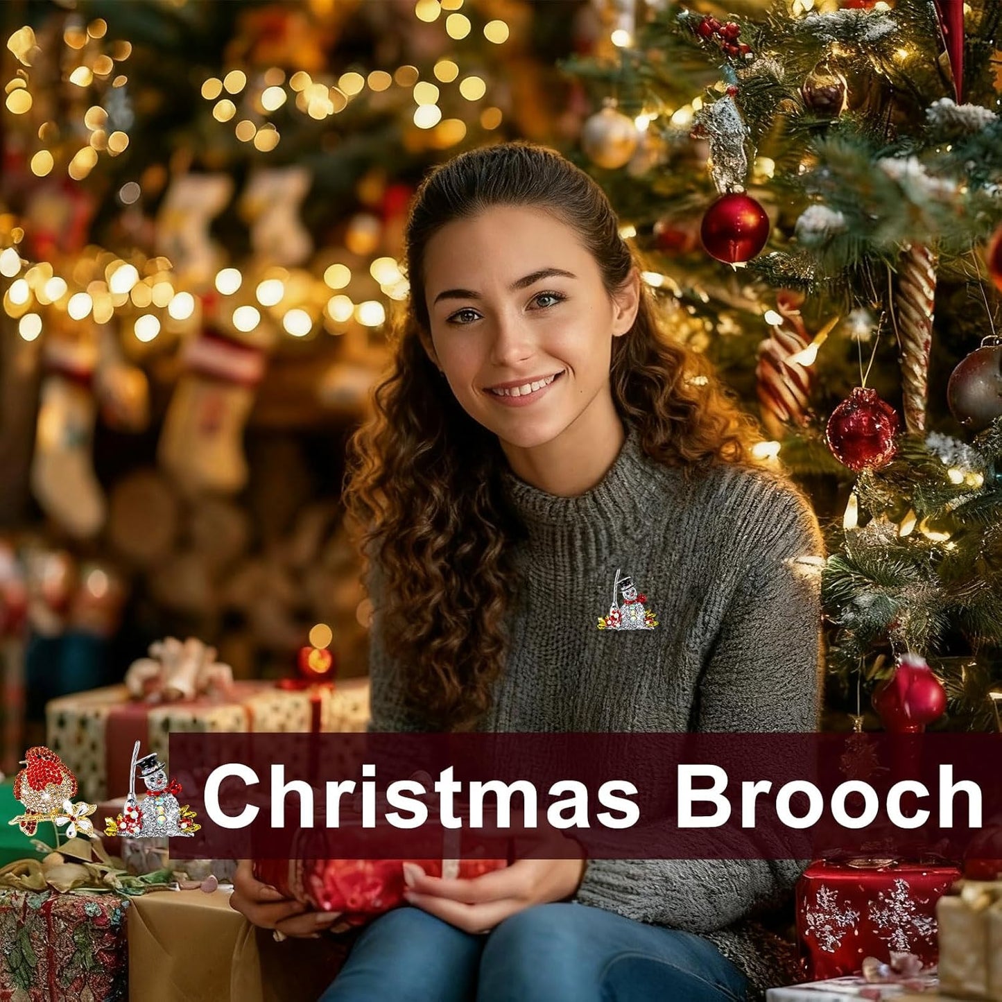 2 Pcs Christmas Brooches,Christmas Jewellery Lapel Decoration with Robin and Snowman Elegant for Women,Xmas Pin Badges with Rhinestone Crystal as Ornaments Gift for Xmas Theme Pary