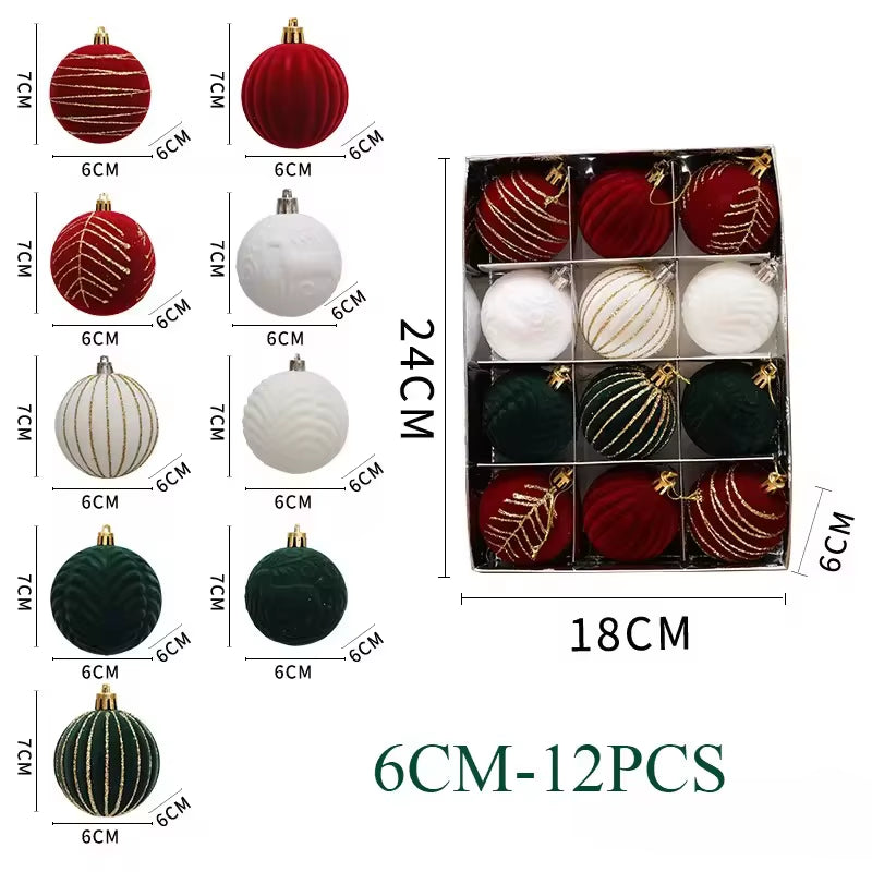 6/12Pcs 6Cm Wine Red Christmas Ball Ornaments Dark Green White Christmas Tree Party Decoration New Christmas Spheres Pendant