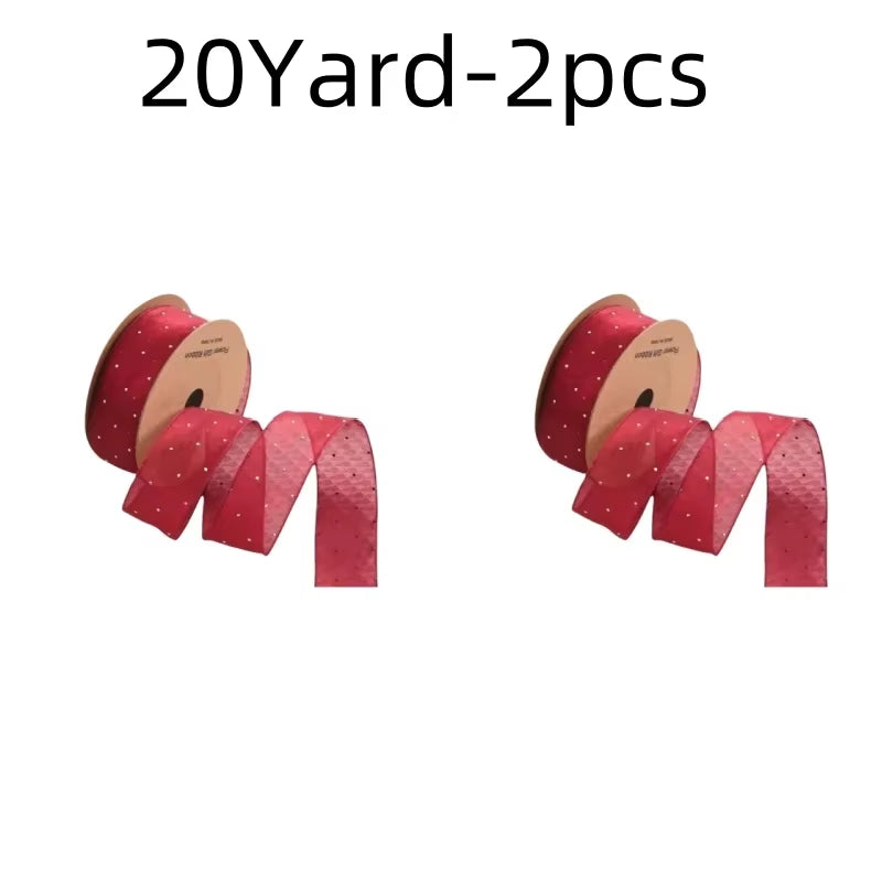 20Yards 4CM Silver Dots Organza Gauze Packaging Ribbon Tape Flower Gift Box Wrap Bow DIY Wedding Christmas Party Decoration