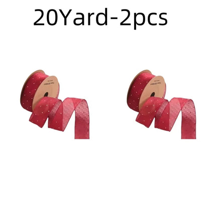 20Yards 4CM Silver Dots Organza Gauze Packaging Ribbon Tape Flower Gift Box Wrap Bow DIY Wedding Christmas Party Decoration