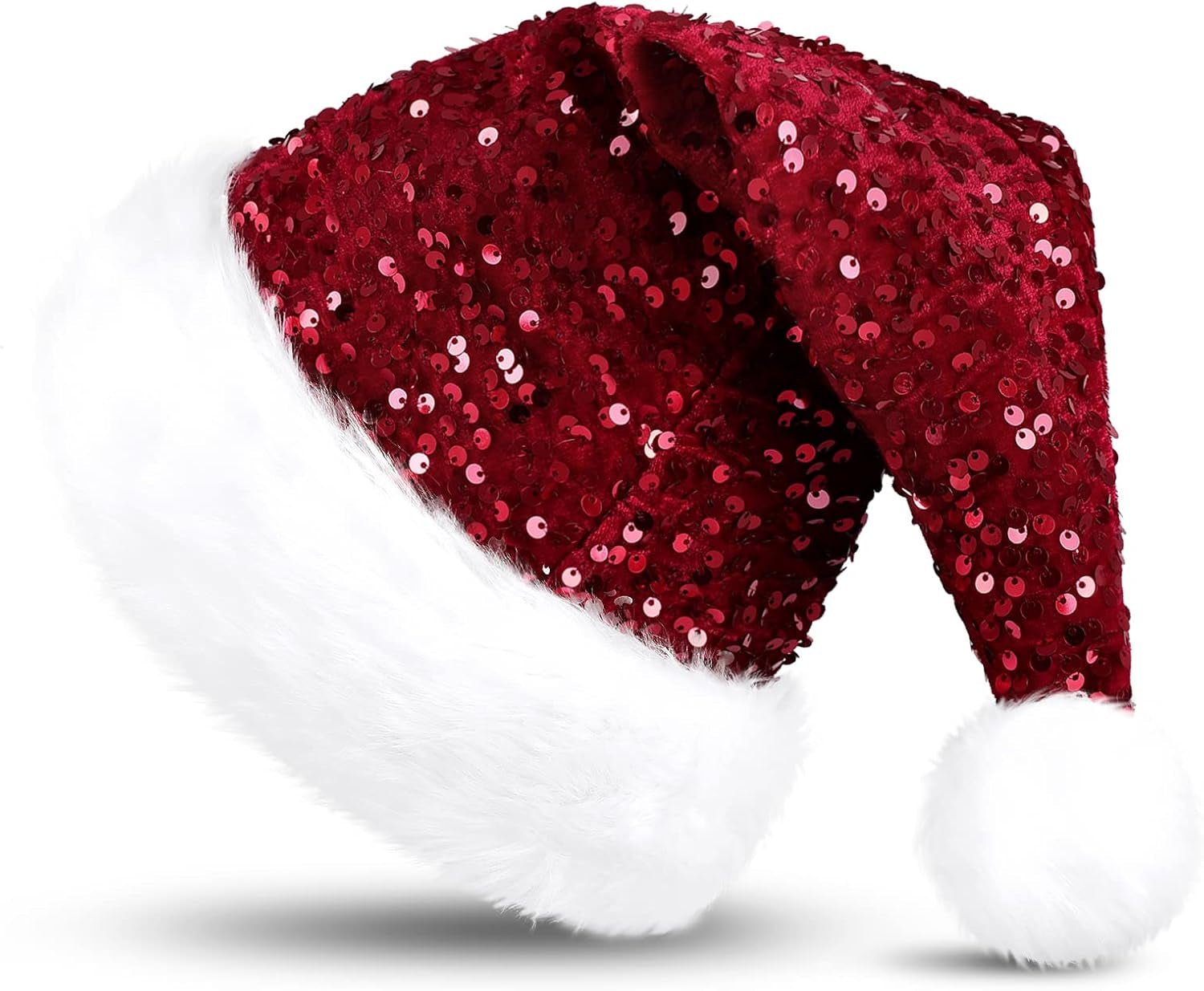 Red Santa Hat Christmas Hat for Adult Luxury Plush Xmas Hat with a Pompom for Men and Women,Red