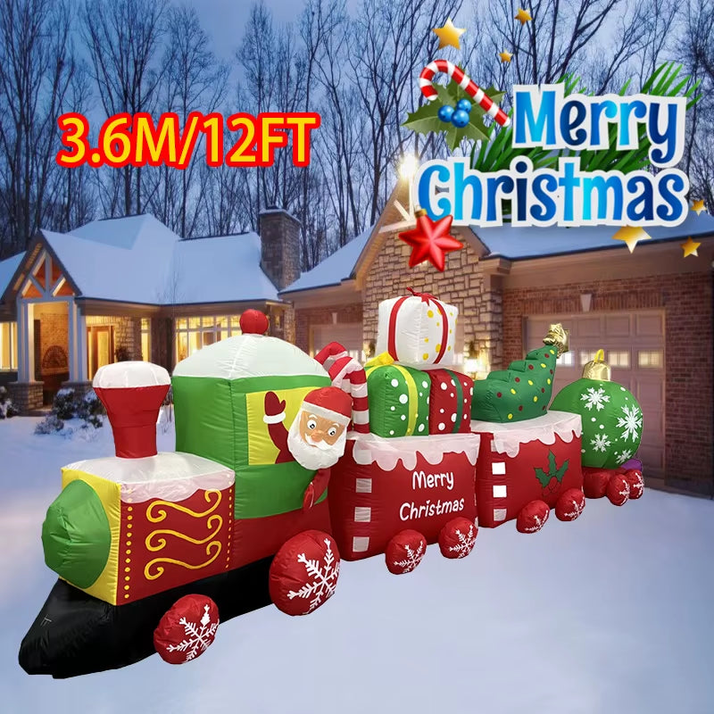 Christmas Decorations Santa Drive Train 3.6M/12FT Built-In Leds Inflatable Toys Model Outdoor Ornament Xmas Party Garden Decor