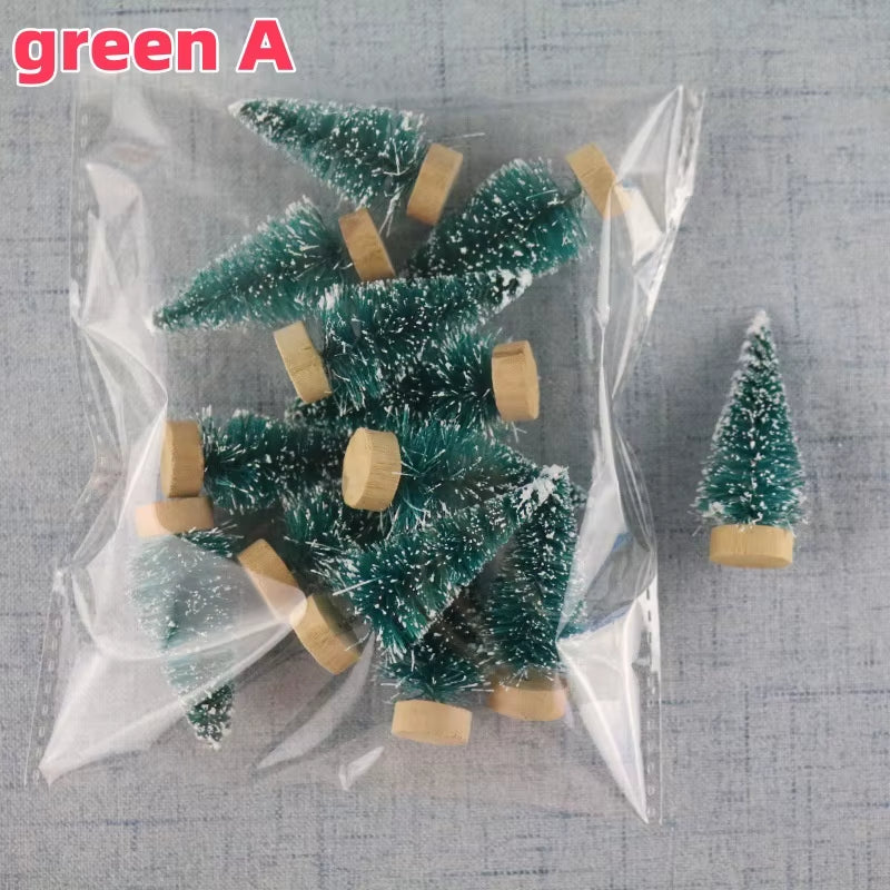 12PCS DIY Mini Christmas Tree 4.5Cm Sisal Silk Cedar Desktop Decoration Small Christmas Tree Xmas New Year Navidad Decor Gifts