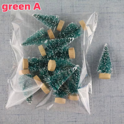 12PCS DIY Mini Christmas Tree 4.5Cm Sisal Silk Cedar Desktop Decoration Small Christmas Tree Xmas New Year Navidad Decor Gifts
