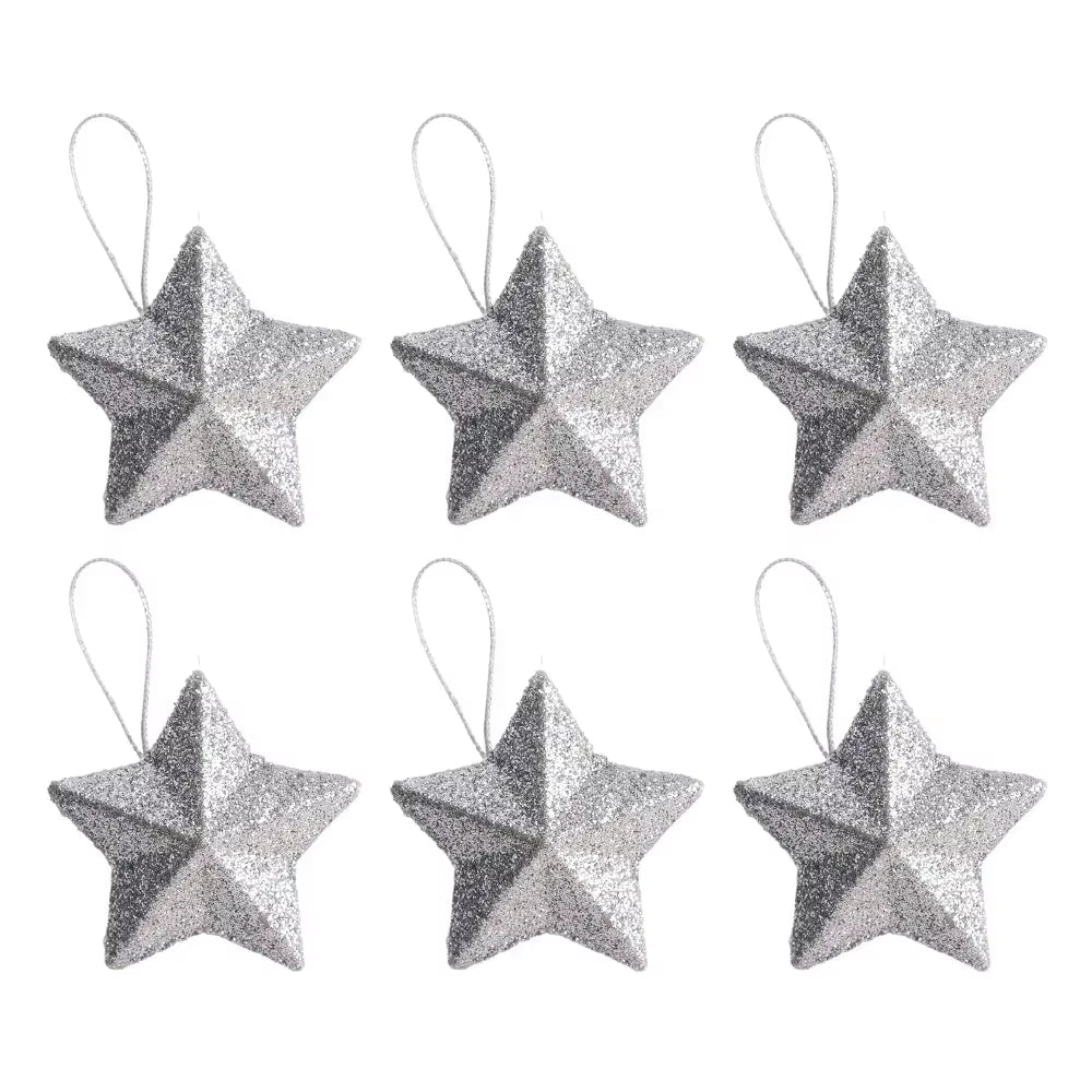120/6Pcs Glitter Star Ornaments Christmas Tree Hanging Pentagram Pendant for Home Navidad New Year Party DIY Five-Pointed Stars