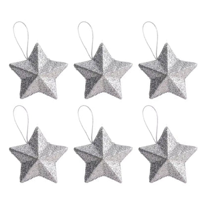 120/6Pcs Glitter Star Ornaments Christmas Tree Hanging Pentagram Pendant for Home Navidad New Year Party DIY Five-Pointed Stars