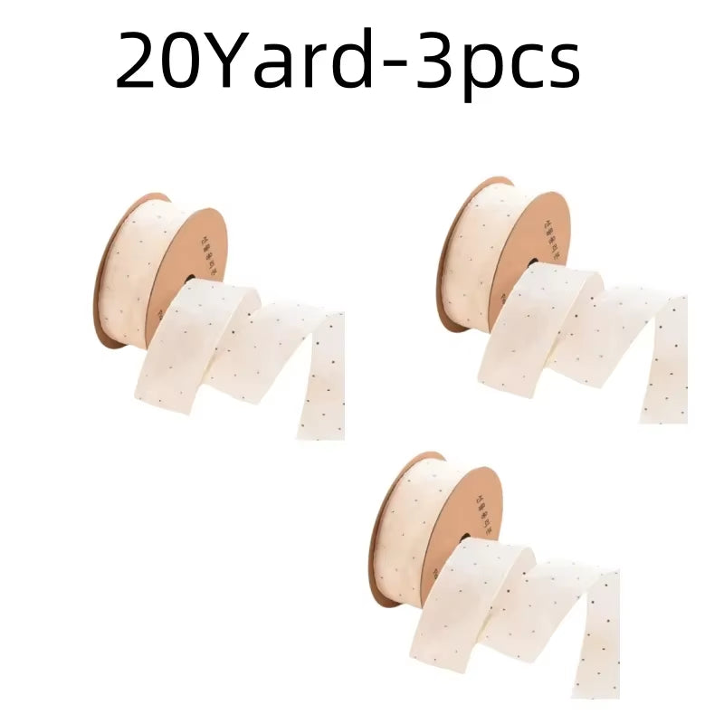 20Yards 4CM Silver Dots Organza Gauze Packaging Ribbon Tape Flower Gift Box Wrap Bow DIY Wedding Christmas Party Decoration