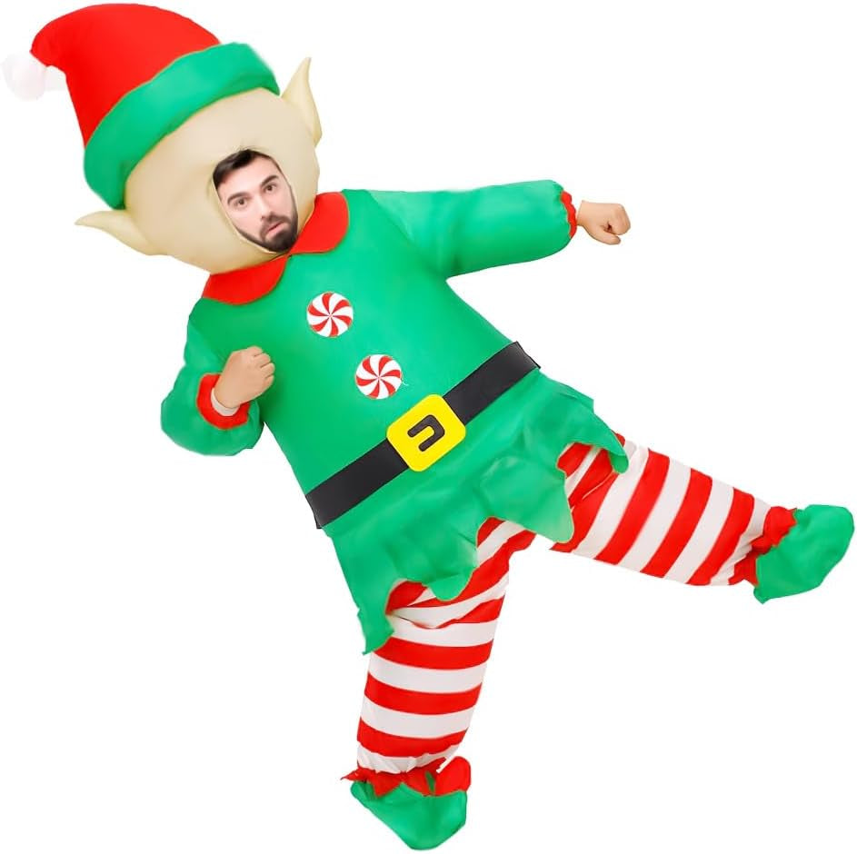 Inflatable Christmas Costume for Adult Blow up Santa Claus Elf Snowman Ginger Bread Man Costum Xmas Funny Fancy Dress
