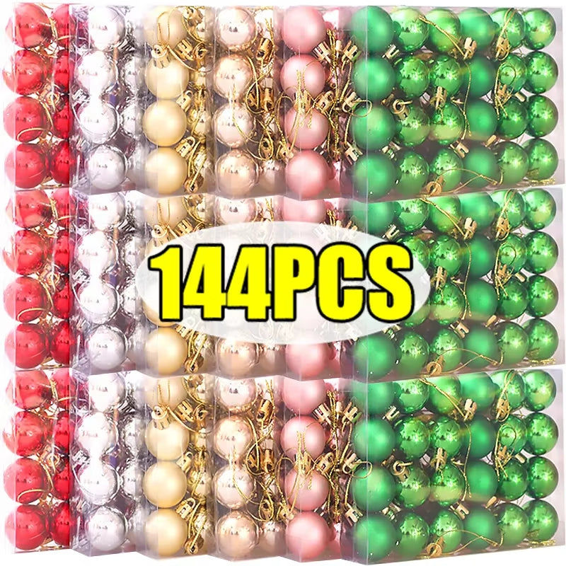 144/24Pcs Mini Electroplated Christmas Balls Set Xmas Tree Pendant Christmas Ball Hanging Ornament for New Year Party Home Decor