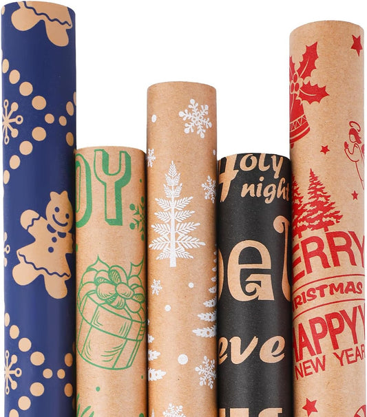 Christmas Wrapping Paper - Kraft Paper - 5 X 3M Xmas Wrapping Paper Rolls for Gifts Boxes Festival Winter Decorations - 43.2 Wide