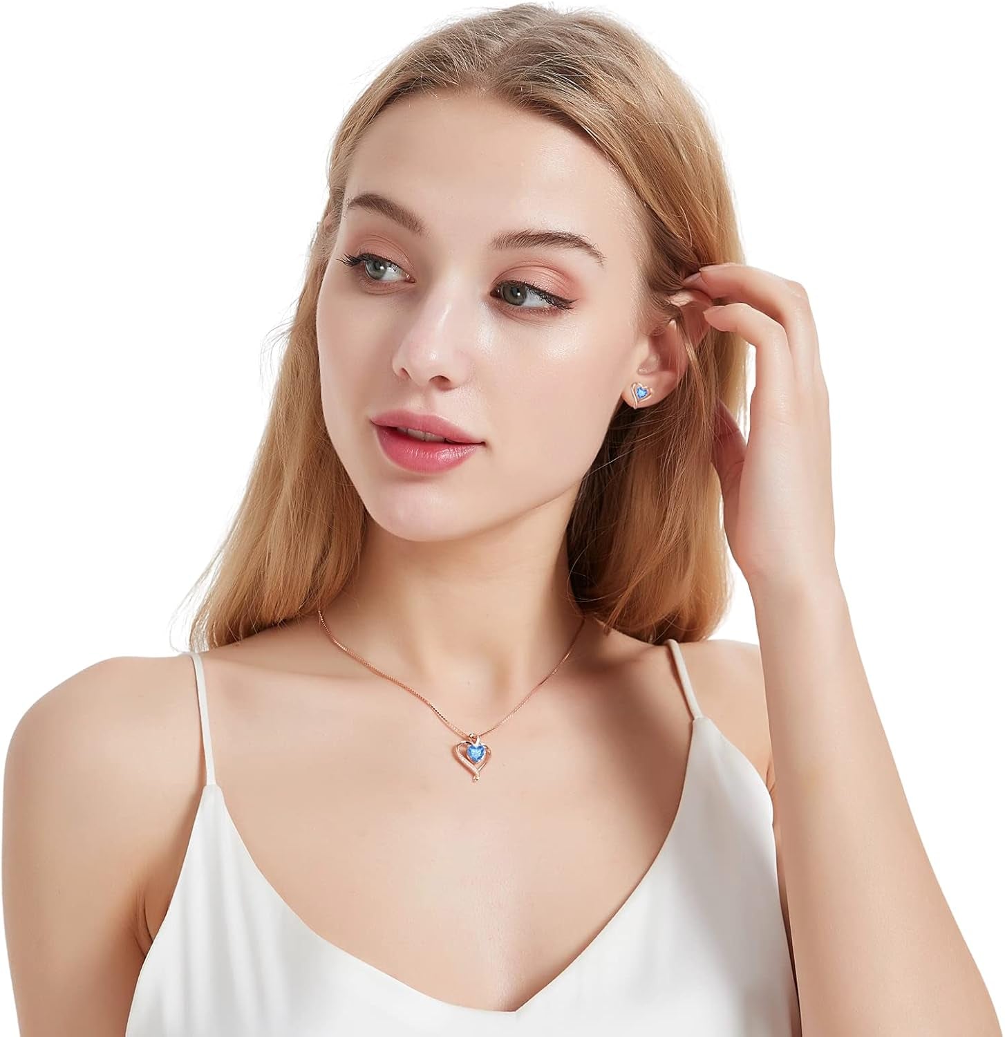 Heart Necklace for Women 925 Sterling Silver Love Cubic Zirconia Pendant Brithstone Necklace Christmas Valentines Birthday Mothers Day Jewellery Gifts for Women Wife Girlfriend Mum Friend