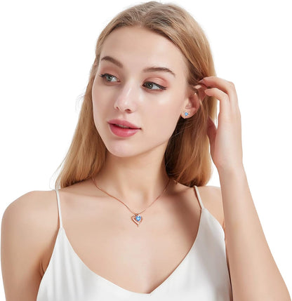 Heart Necklace for Women 925 Sterling Silver Love Cubic Zirconia Pendant Brithstone Necklace Christmas Valentines Birthday Mothers Day Jewellery Gifts for Women Wife Girlfriend Mum Friend