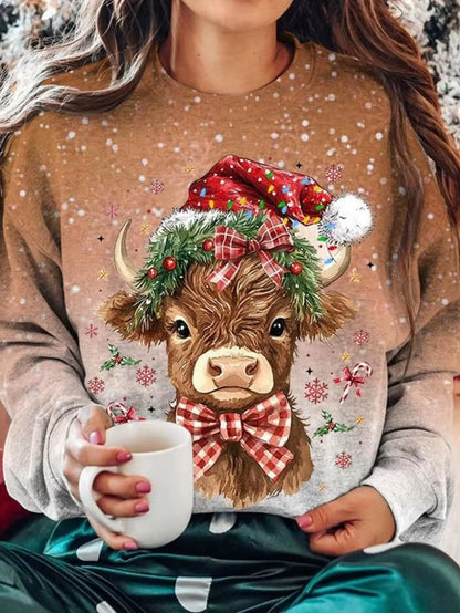 Women'S Vintage Christmas Day Sweatshirts Holiday Long Sleeve round Neck Chic Pullovers Autumn Harajuku Sports Thin Tunics